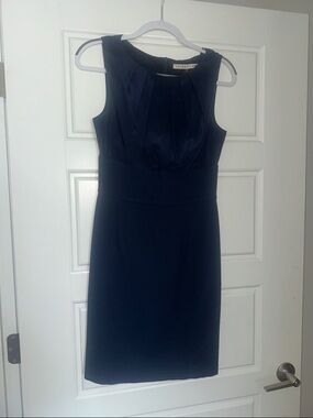 Trina Turk Navy Sleeveless Pleated Bodice Midi Dress